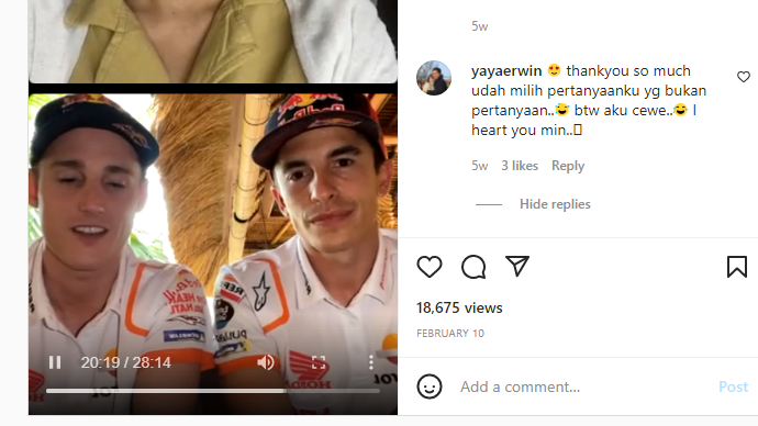 Marc Marquez salting diucapkan happy birthday dan I love you. (Instagram/repsol.racing.id)