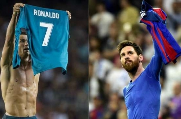 Kolase foto Cristiano Ronaldo - Lionel Messi pamer jersey di el clasico [AFP]