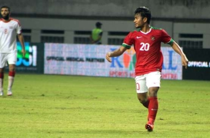 Winger Bhayangkara FC, Ilham Udin Armyn saat menghadapi Suriah di laga uji coba timnas U-23. [Suara.com/Adie Prasetyo]