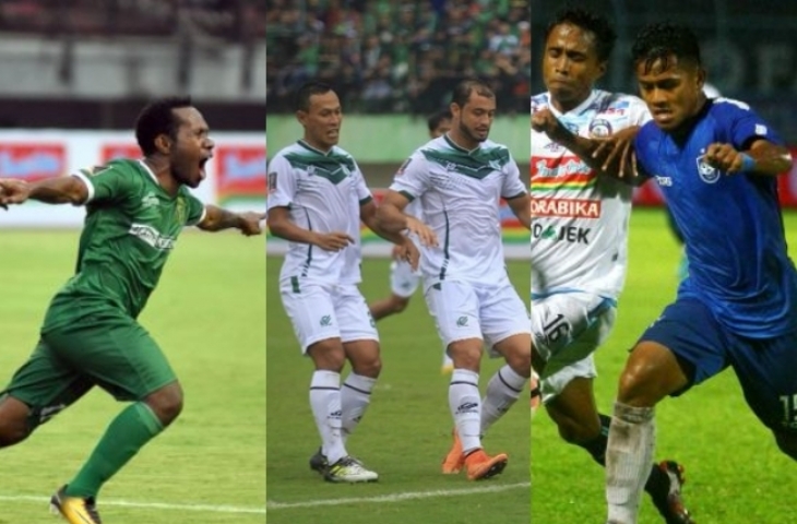 Kolase Persebaya (kiri), PSMS Medan (tengah), dan PSIS Semarang (kanan).