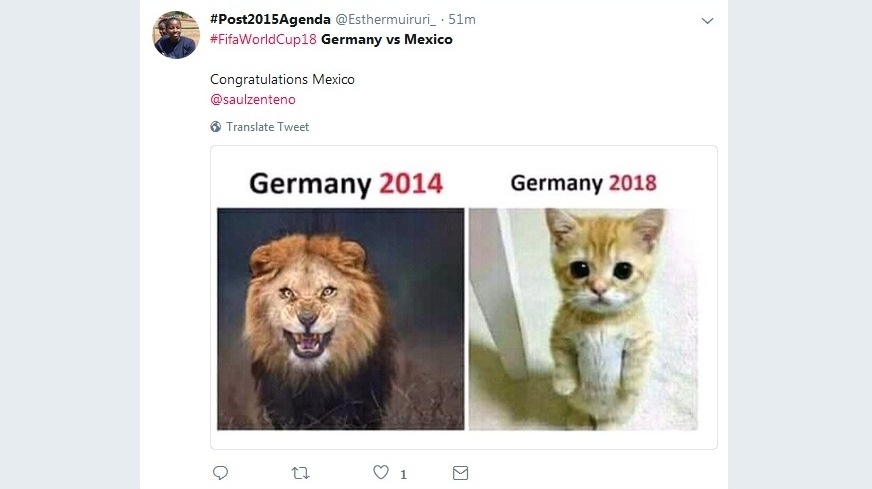 Meme kekalahan Jerman di tangan Meksiko. [Twitter/captured]