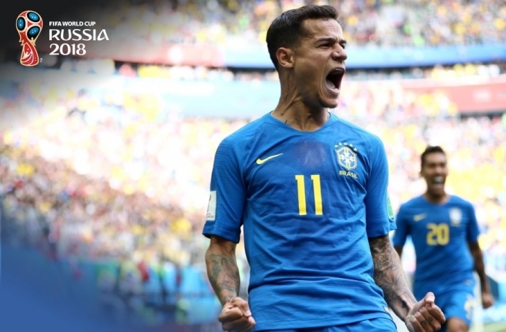 Selebrasi Philippe Coutinho Setelah Membobol Gawang Kosta Rika pada menit 90+1