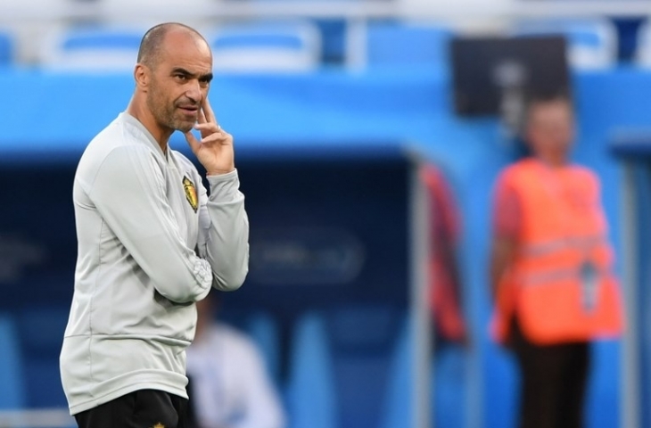 Roberto Martinez pada ses latihan Beliga di Kaliningrad (27/6), [Ozan Kose/AFP]