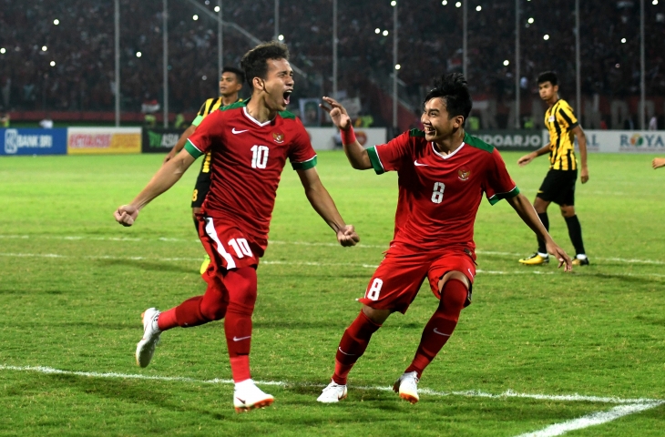 Egy Maulana Vikri merayakan gol ke gawang timnas Malaysia (ANTARA/Zabur Karuru)