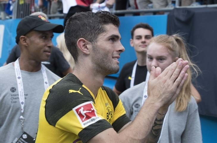 Christian Pulisic usai berhadapan dengan Liverpool (22/7/2018). [Jim Watson/AFP]