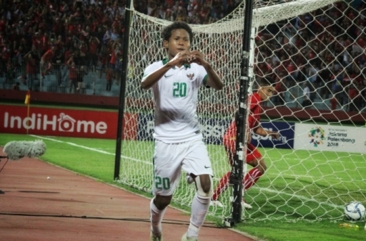 Amiruddin Bagus Kahfi selebrasi usai cetak gol untuk Timnas Indonesia U-16 di AFF U-16 2018 (Suara.com/Galih)