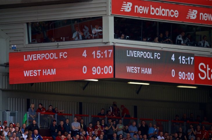 Papan Skor Liverpool Vs West Ham di Stadion Alfield (Liverpool FC)