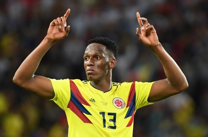 Yerry Mina berseragam Timnas Kolombia (Yuri Cortez/AFP)