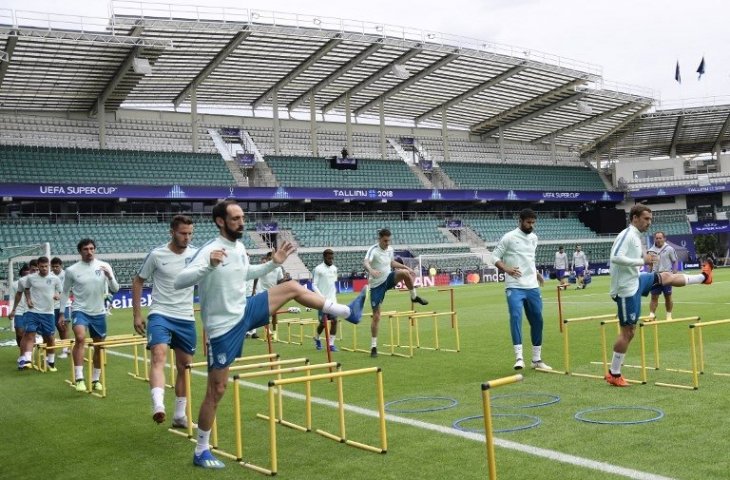 Suasan latihan Atletico Madrid menjelang laga melawan Real Madrid (Javier Soriano/AFP)