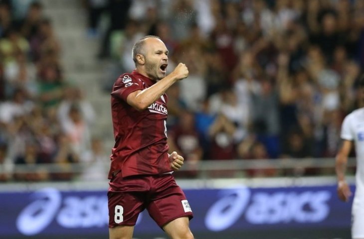 Andres Iniesta merayakan golnya ke gawang Sanfrecce (@OptaJose/Twitter)