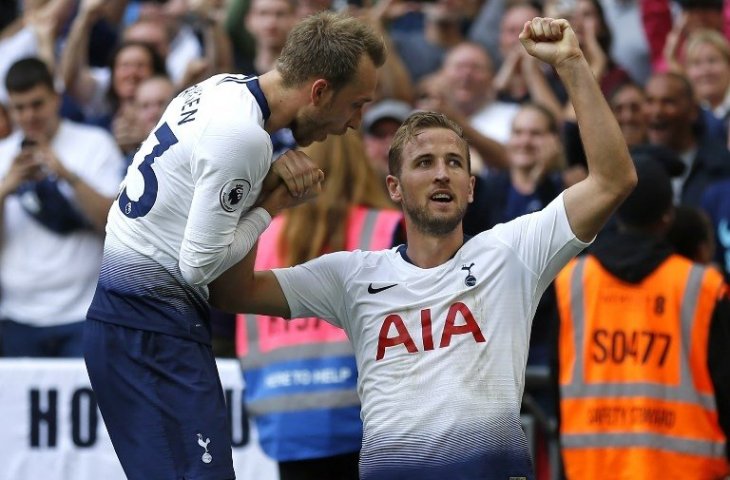 Harry Kane merayakan golnya ke gawang Fulham (Ian Kington/AFP)