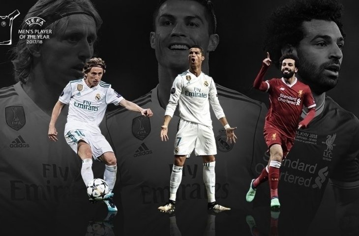 Luka Modric, Cristiano Ronaldo, dan Mohamed Salah (uefa.com)