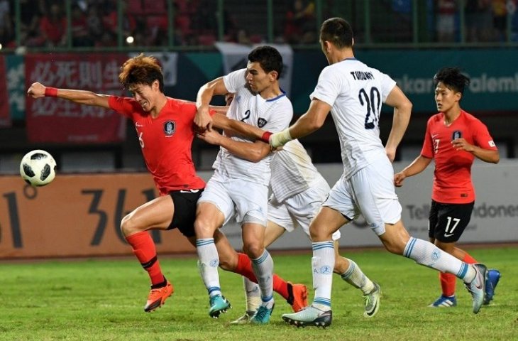 Striker Korea Selatan di Asian Games 2018, Hwang Ui-jo. (Juni Kriswanto/AFP).