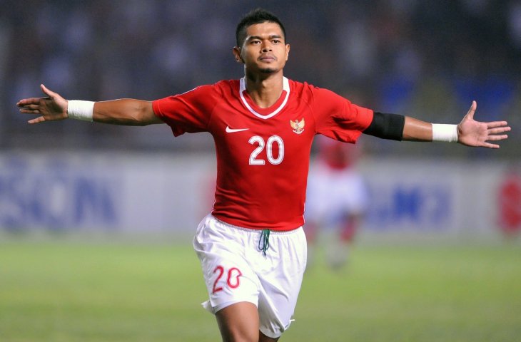 Pemain timnas Indonesia Bambang Pamungkas merayakan gol ke gawang Myanmar saat Piala AFF 2008 di Stadion Utama Gelora Bung Karno, Senayan, Jakarta (AFP)