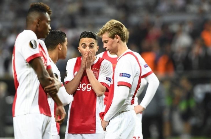 Pemain Ajax Amsterdam saat final Liga Europa 2017/18 (Jonathan Nackstrand/AFP)