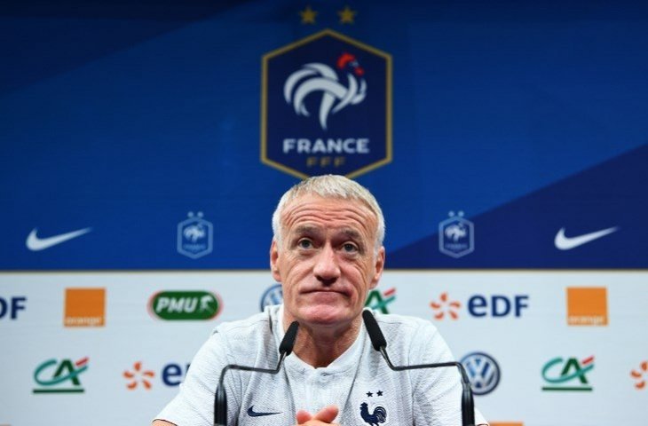 Pelatih Prancis, Didier Deschamps saat menghadiri konferensi pers dalam persiapan UEFA Nations League (Franck Fife/AFP)