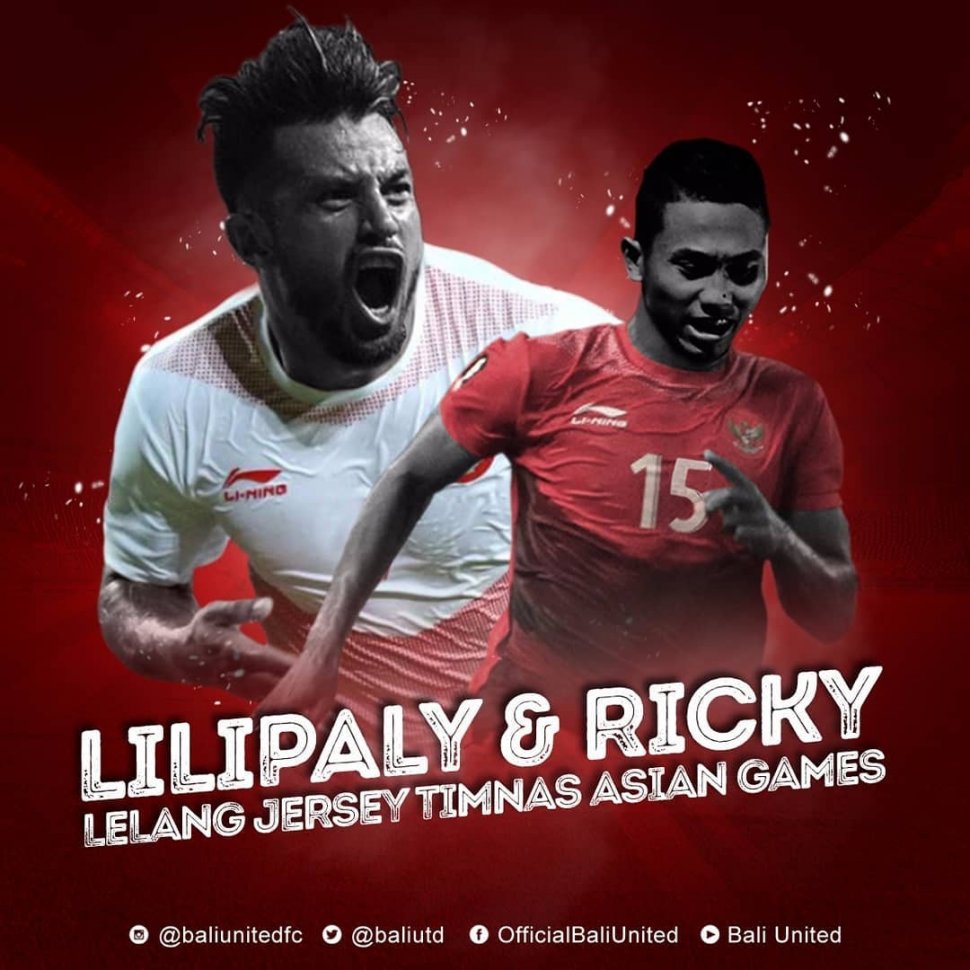 Jersey Stefano Lilipaly dan Ricky Fajrin dilelang untuk bantu korban gempa Lombok (@baliunitedfc/Instagram)