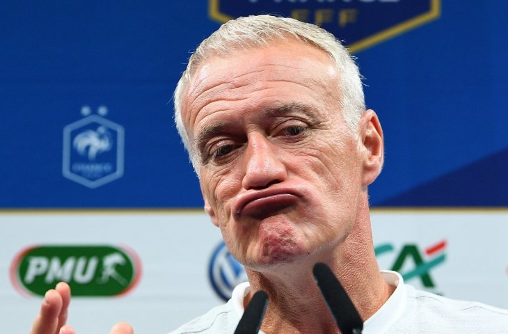 Pelatih timnas Prancis Didier Deschamps saat press conference jelang melawan Jerman dan Belanda di UEFA Nations League (AFP) 