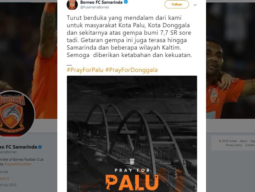 Doa untuk Palu. (Twitter/@PusamaniaBorneo).