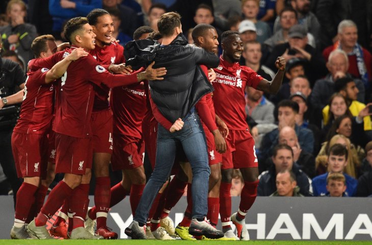 Para pemain Liverpool merayakan gol Daniel Sturidge ke gawang Chelsea (AFP)