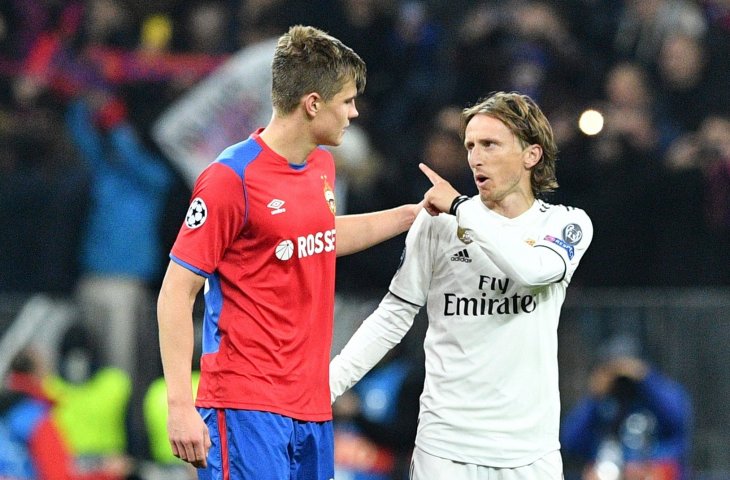 Reaksi Pemain Real Madrid, Luka Modric setelah dikalahkan CSKA Moscow di pekan kedua grup G Liga Champions di Stadion Luzhniki, Moscow (2/10/2018) (AFP) 