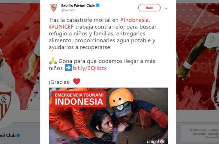 Sevilla galang dana untuk korban bencana Palu. (Twitter/@SevillaFC).