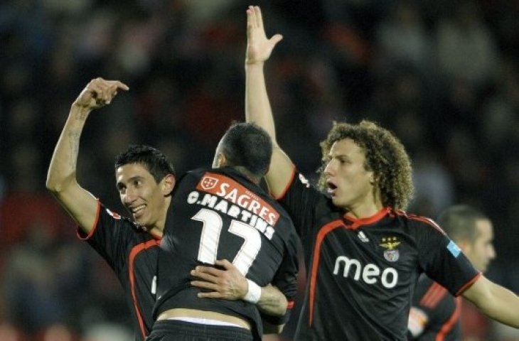 Angel Di Maria dan David Luiz di Benfica. (Miguel Riopa/AFP).