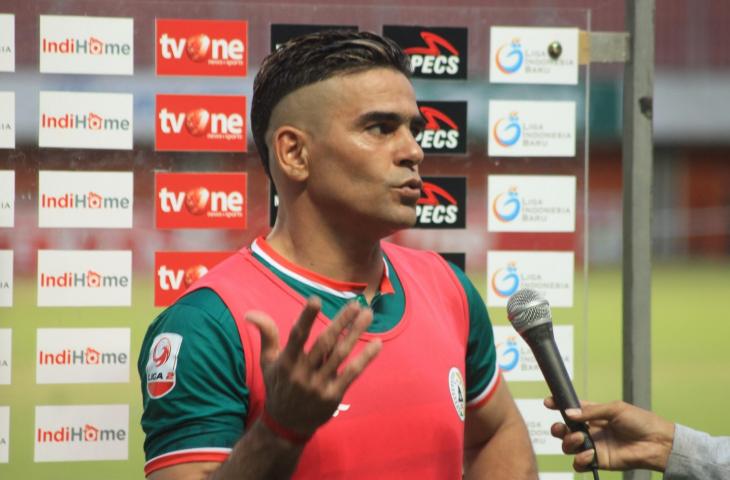 Pemain PSS Sleman, Cristian Gonzales usai mengalahkan PSIM Yogyakarta di Stadion Maguwoharjo, Sleman (10/10/2018) (BOLATIMES.COM/STEPHANUS ARANDITIO)