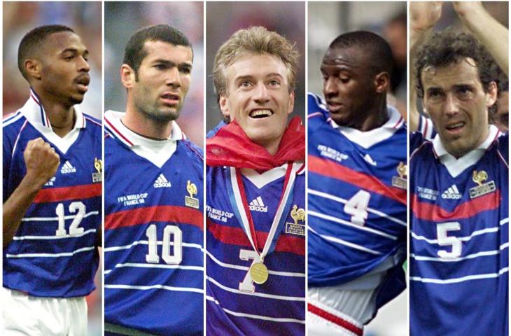 Timnas Prancis, Thierry Henry, Zinedine Zidane, Didier Deschamps, Patrick Vieira, Laurent Blanc (1998) (AFP)