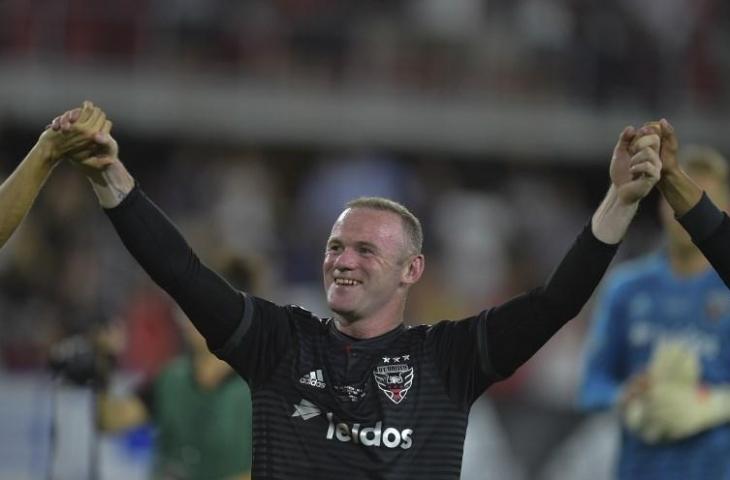 Ekspresi Wayne Rooney saat berhasil menang dari Vancouver Whitecaps FC. (Andrew Caballero-Reynolds/AFP)