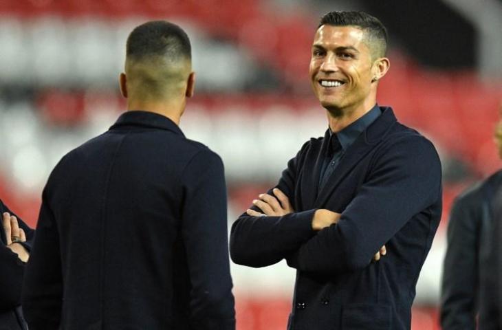 Cristiano Ronaldo bersama Juventus melakukan kunjungan di Old Trafford. (Oli Scarff/AFP)