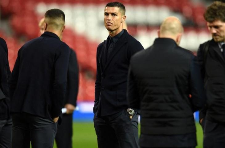 Cristiano Ronaldo bersama Juventus melakukan kunjungan di Old Trafford. (Oli Scarff/AFP)