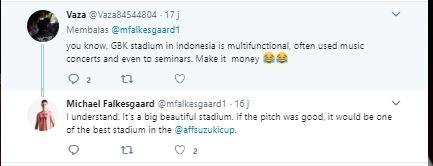 Perdebatan Michael Falkesgaard dengan netizen. (Twitter/@mfalkesgaard1).