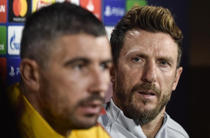 Pemain AS Roma, Aleksandar Kolarov dan pelatih AS Roma, Eusebio di Francesco (AFP)