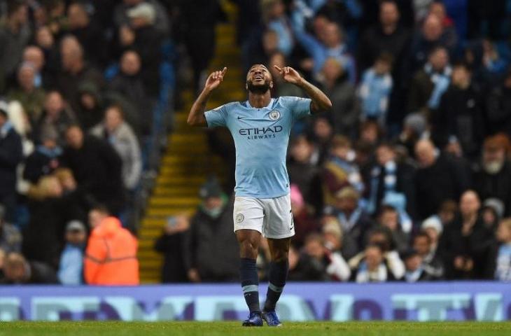 Selebrasi Raheem Sterling saat mencetak gol ke gawang Bournemouth pada 1 Desember 2018 (Oli Scarff/AFP)