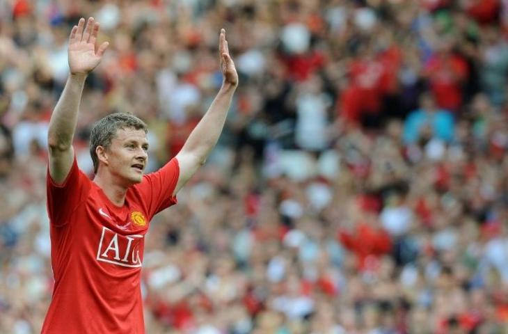 Ole Gunnar Solskjaer saat masih menjadi pemain Manchester United (Andrew Yates/AFP)