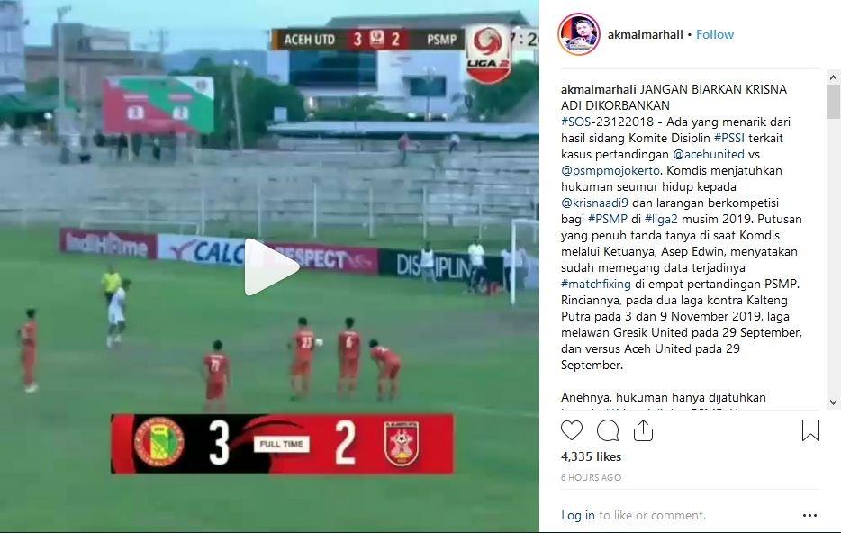 Video tendangan penalti Krisna Adi Darma yang diunggah Akmal Marhali (@akmalmarhali/Instagram)