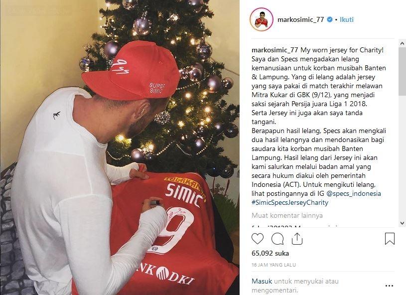 Marko Simic melelang jersey bersejarahnya untuk korban tsunami yang terjadi di Selat Sunda (@markosimic_77/Instagram)