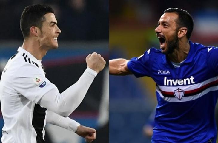 Kolase Cristiano Ronaldo versus Fabio Quagliarella. (Marco Bertorello/AFP).