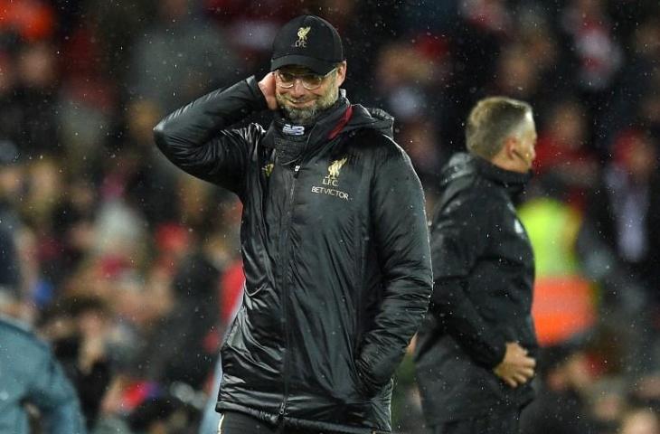 Ekspresi Jurgen Klopp saat Liverpool ditahan imbang tanpa gol Bayern Munchen di leg pertama babak 16 besar Liga Champions, Rabu (20/2/2019) dini hari tadi. [Oli SCARFF / AFP]