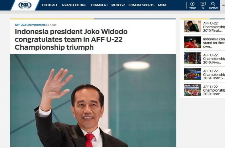 Media asing, Fox Sport Asia menyoroti ucapan Jokowi setelah Timnas Indonesia U-22 menjuarai Piala AFF U-22 2019 (Sumber: foxsportsasia.com)