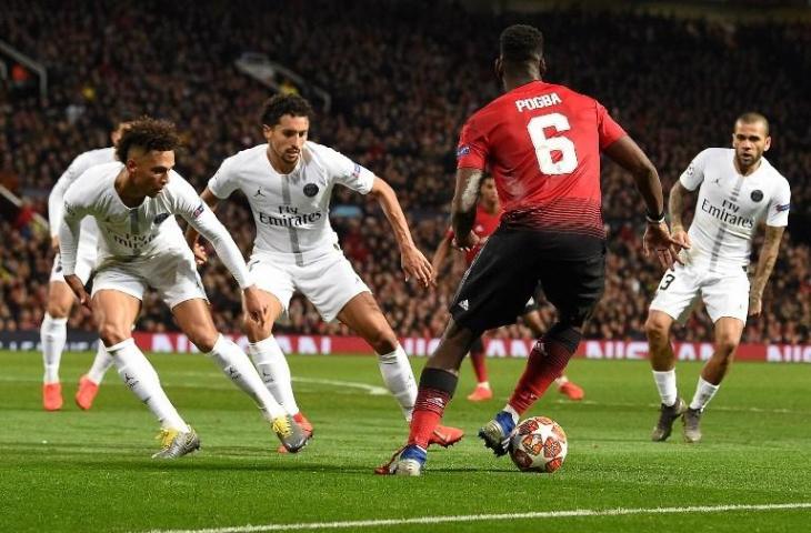 Laga PSG vs Manchester United di leg pertama babak 16 besar Liga Champions pada 12 Februari 2019. (Paul Ellis/AFP)
