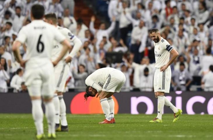 Ekspresi para pemain Real Madrid saat laga melawan Ajax Amsterdam pada 5 Maret 2019 (Gabriel Bouys/AFP)