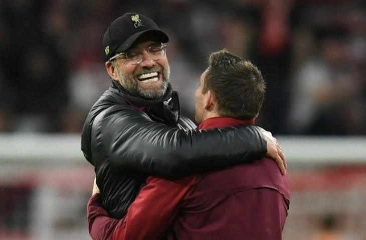 Ekspresi kebagaiaan Jurgen Klopp usai Liverpool mengalahkan Bayern Munchen. (Christof Stache/AFP)