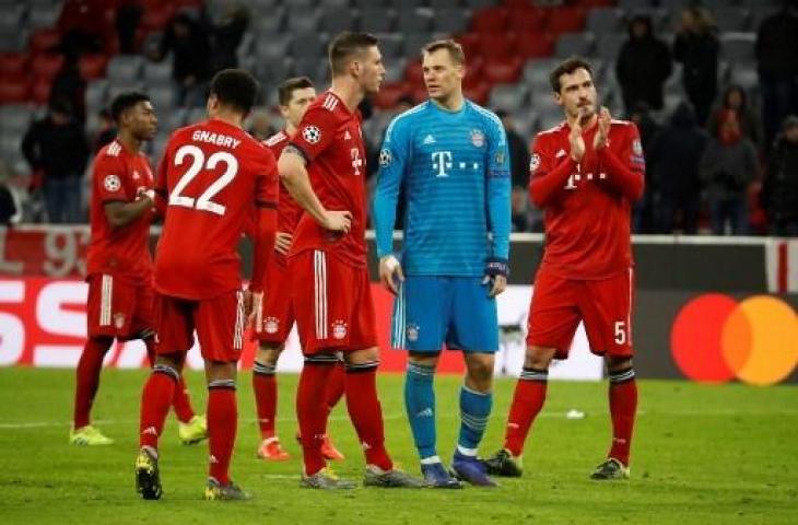 Kekecewaan para pemain Bayern Munich usai disingkirkan Liverpool pada babak 16 besar Liga Champions 2018/2019. (ODD ANDERSEN / AFP)