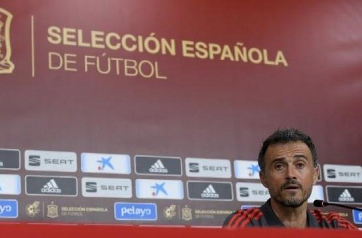 Pelatih timnas Spanyol Luis Enrique memberikan keterangan pers jelang laga UEFA Nations League. [AFP]