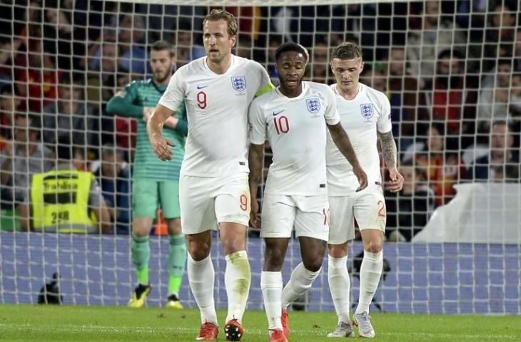 Harry Kane dan Raheem Sterling saat laga UEFA Nations League pada 15 Oktober 2018 (Cristina Quicler/AFP)