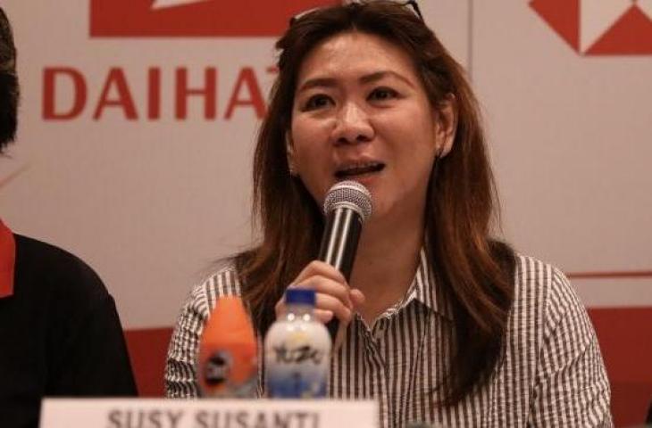 Kepala Bidang Pembinaan dan Prestasi PBSI, Susy Susanti, dalam acara konferensi pers Indonesia Masters 2019 di Hotel Sultan, Senayan, Jakarta, Senin (21/1/2019). [Humas PBSI]