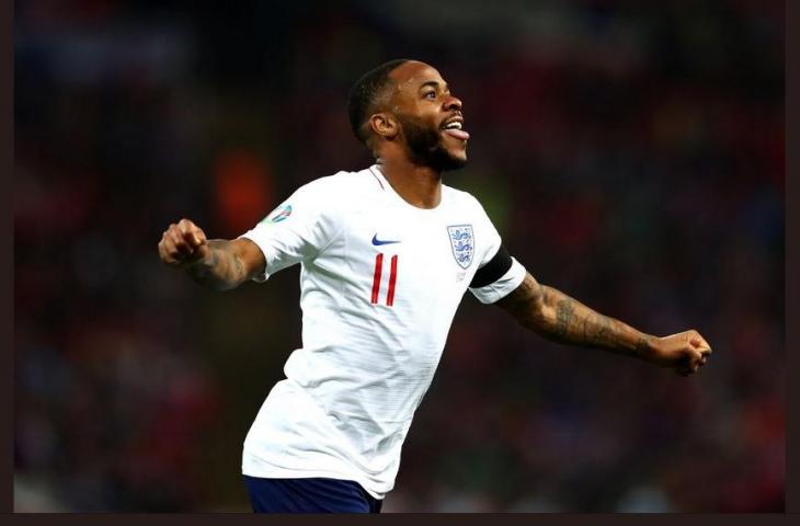 Selebrasi Raheem Sterling saat mencetak gol ke gawang Republik Ceko di kualifikasi Euro 2020. (Twitter.com/@OptaJoe)