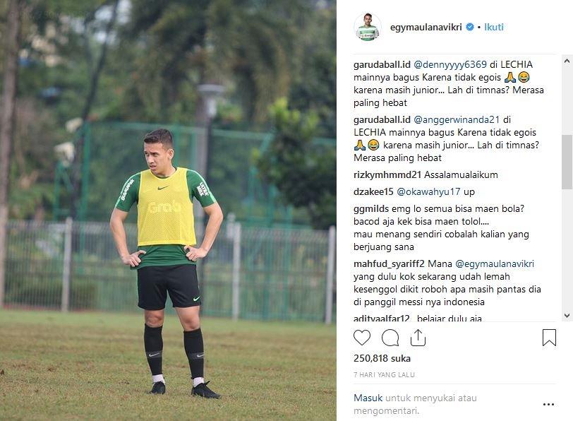 Egy Maulana Vikri mendapat banyak kritikan di kolom komentar Instagram-nya (instagram.com/egymaulanavikri)